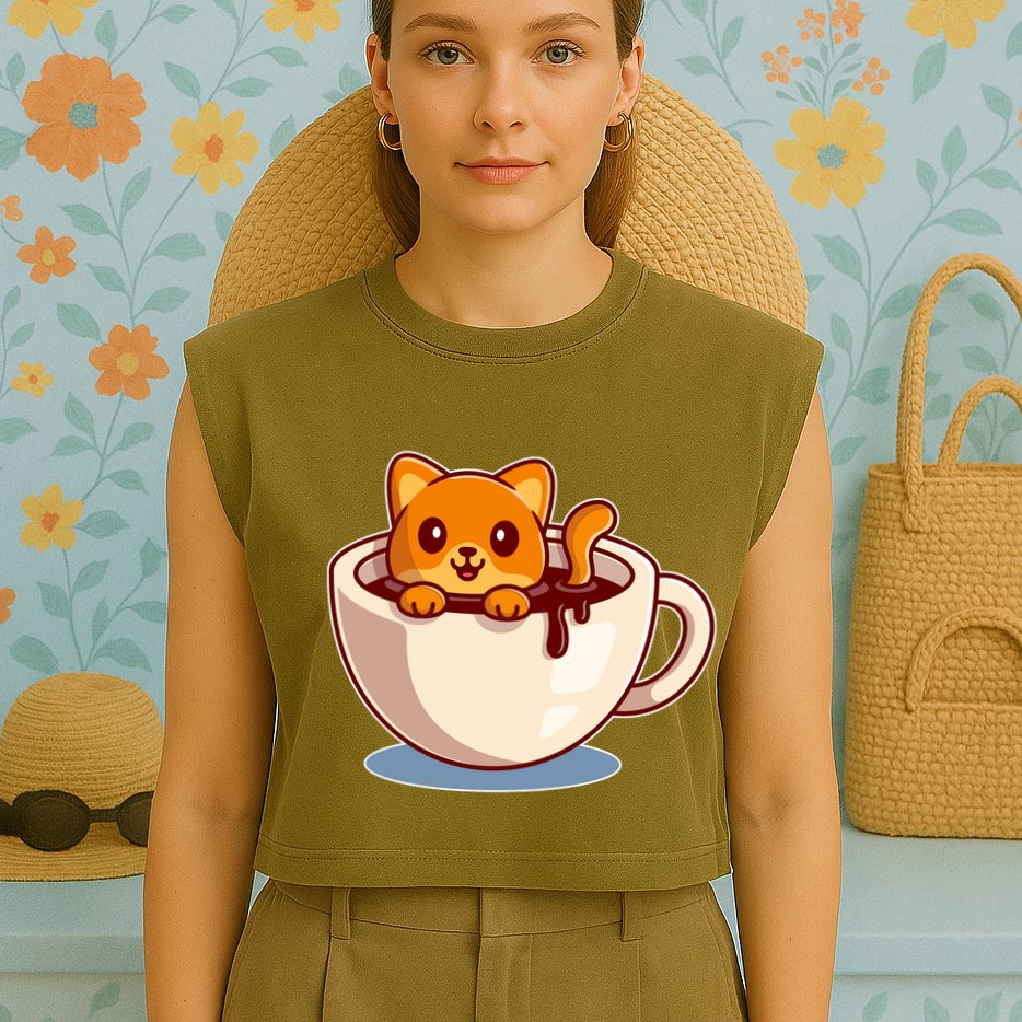 Cute Coffee Kitty Garment-Dyed Women's Muscle Tee