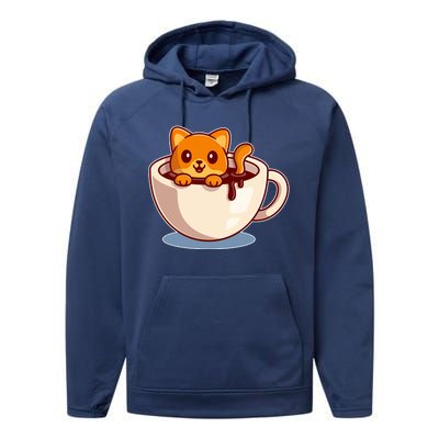 Cute Coffee Kitty Performance Fleece Hoodie