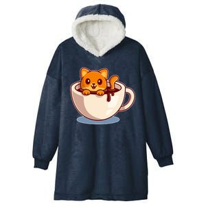 Cute Coffee Kitty Hooded Wearable Blanket