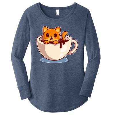 Cute Coffee Kitty Women's Perfect Tri Tunic Long Sleeve Shirt