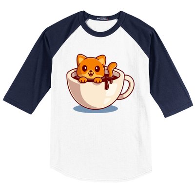 Cute Coffee Kitty Baseball Sleeve Shirt