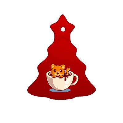 Cute Coffee Kitty Ceramic Tree Ornament