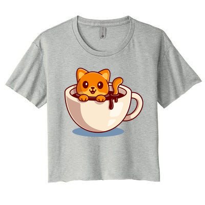 Cute Coffee Kitty Women's Crop Top Tee