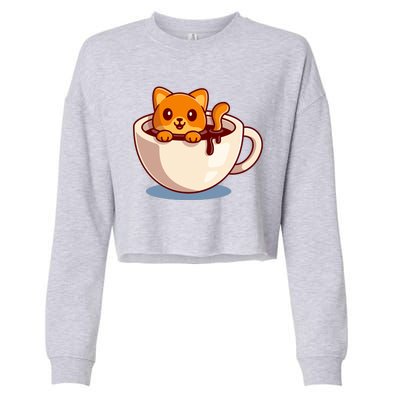 Cute Coffee Kitty Cropped Pullover Crew