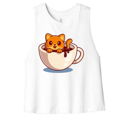 Cute Coffee Kitty Women's Racerback Cropped Tank