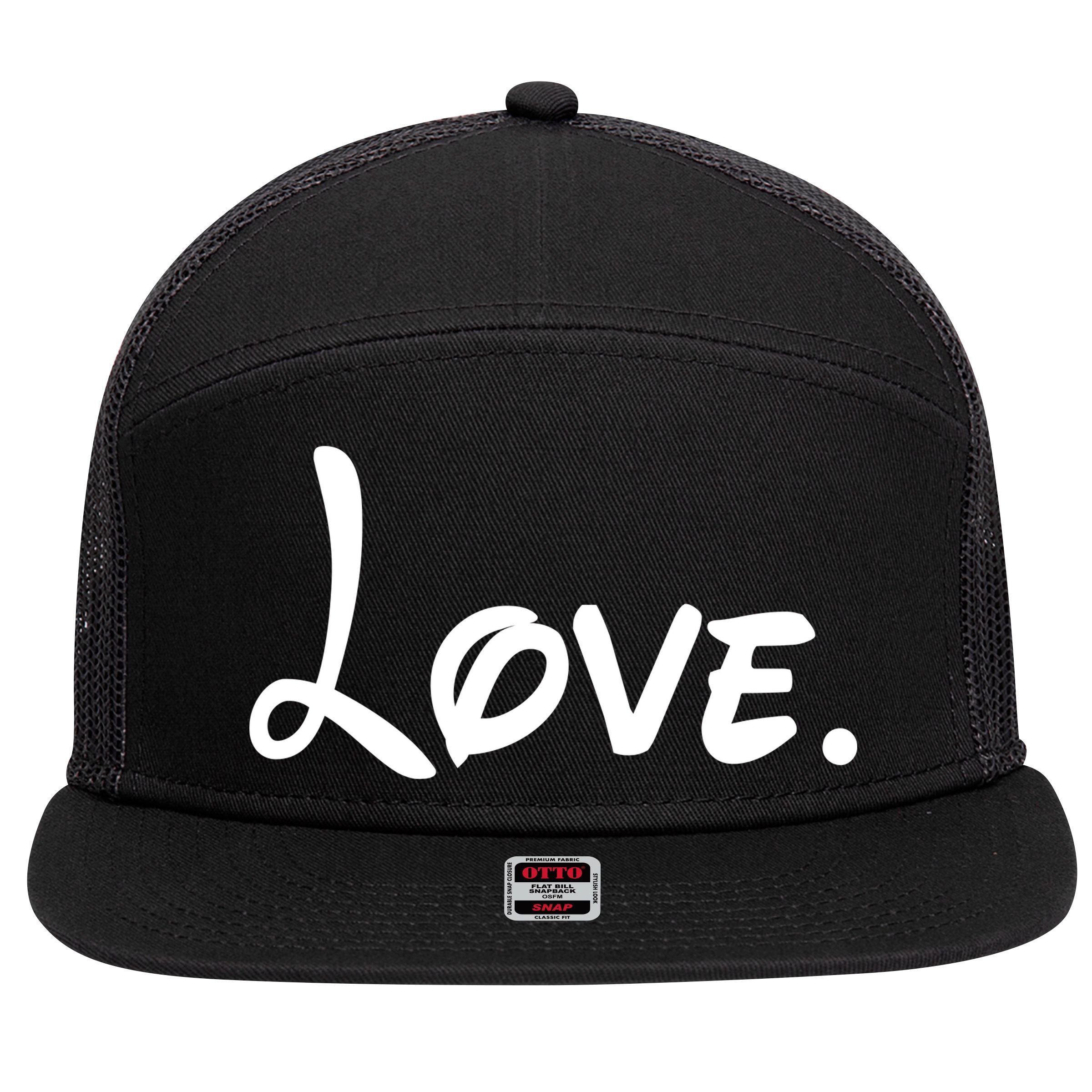 Cute Cursive Love Valentines Day 7 Panel Mesh Trucker Snapback Hat