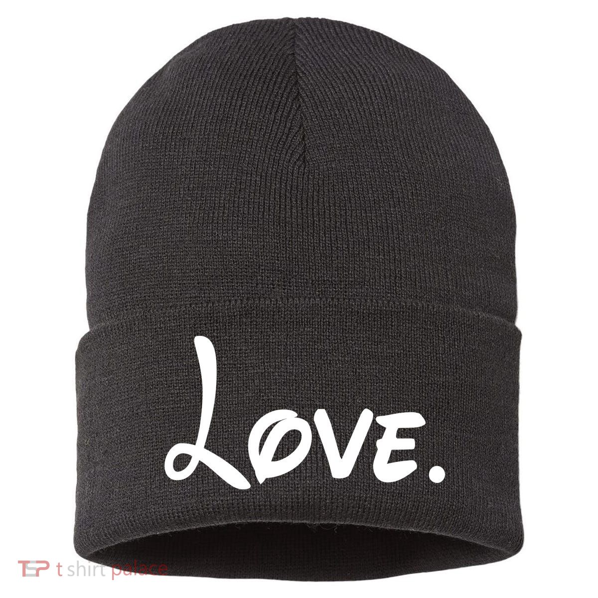 Cute Cursive Love Valentines Day Sustainable Knit Beanie