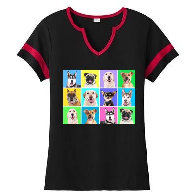 Cute Dogs Portrait Ladies Halftime Notch Neck Tee