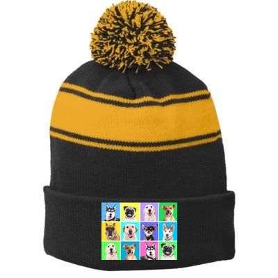 Cute Dogs Portrait Stripe Pom Pom Beanie