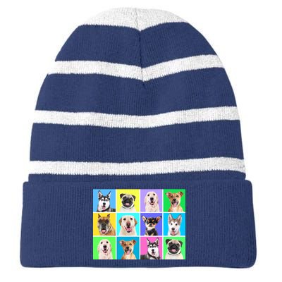 Cute Dogs Portrait Striped Beanie with Solid Band