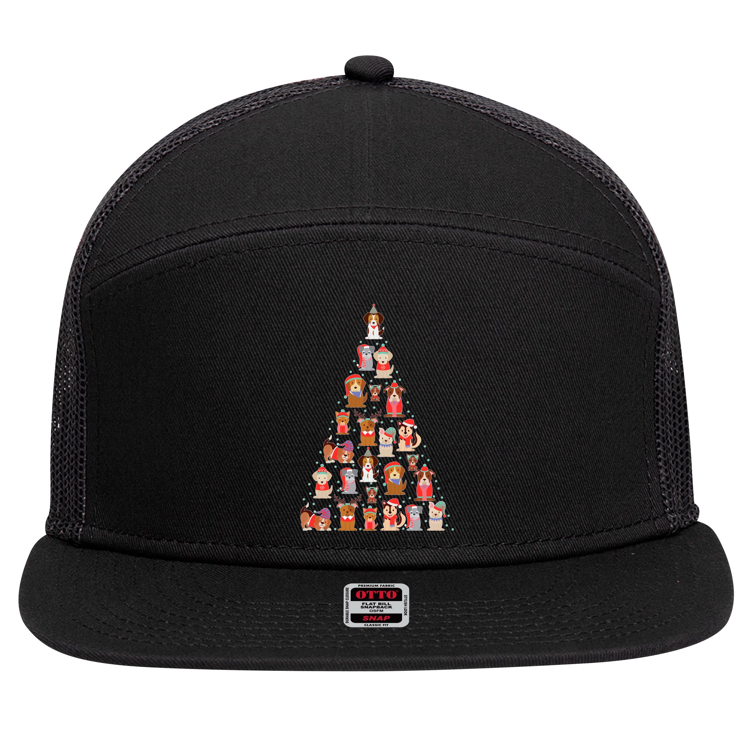 Cute Dogs Puppies Christmas Tree 7 Panel Mesh Trucker Snapback Hat