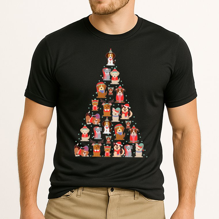 Cute Dogs Puppies Christmas Tree Cooling Performance Crew T-Shirt