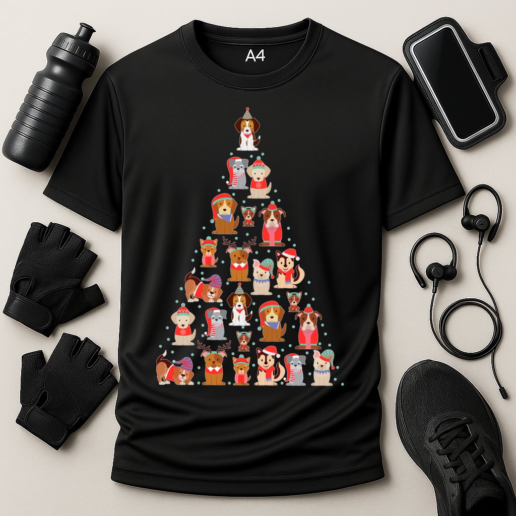 Cute Dogs Puppies Christmas Tree Cooling Performance Crew T-Shirt