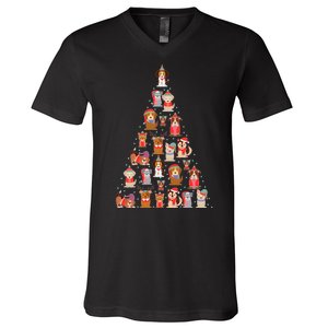 Cute Dogs Puppies Christmas Tree V-Neck T-Shirt