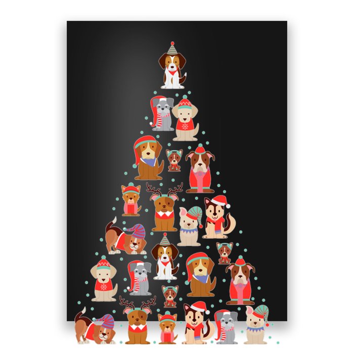 Cute Dogs Puppies Christmas Tree Poster