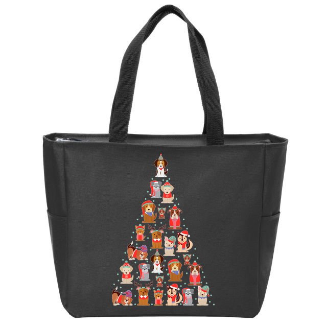 Cute Dogs Puppies Christmas Tree Zip Tote Bag