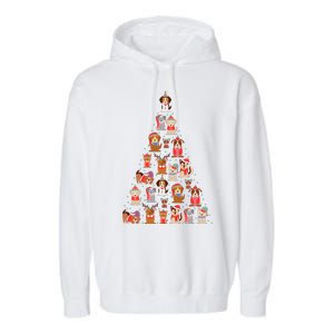 Cute Dogs Puppies Christmas Tree Garment-Dyed Fleece Hoodie