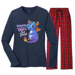 Cute Dragons Are A Girl's Best Friend Women's Long Sleeve Flannel Pajama Set 