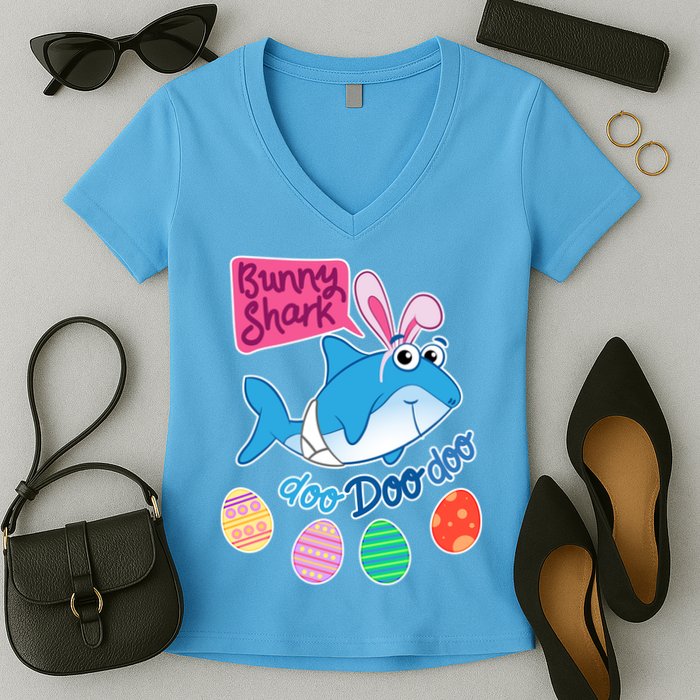 Cute Easter Baby Shark Doo Doo Doo Women's V-Neck T-Shirt