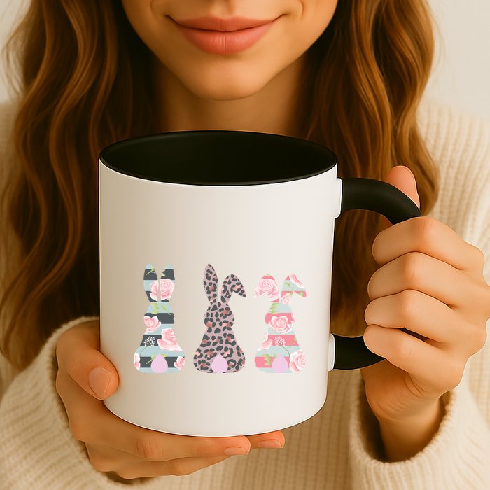 Cute Easter Bunnies Rose Stripe Leopard Patterns Mug