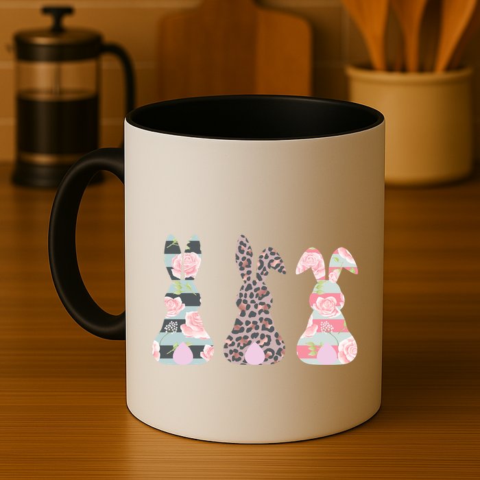 Cute Easter Bunnies Rose Stripe Leopard Patterns Mug
