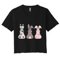 Cute Easter Bunnies Rose Stripe Leopard Patterns Crop Top