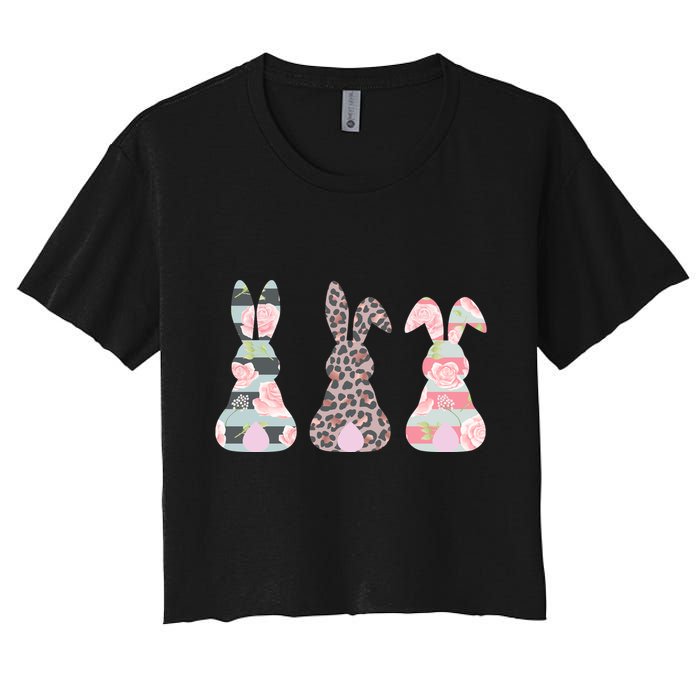 Cute Easter Bunnies Rose Stripe Leopard Patterns Crop Top
