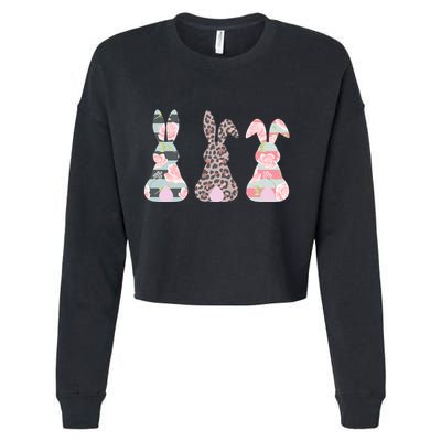 Cute Easter Bunnies Rose Stripe Leopard Patterns Cropped Pullover Crew