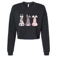 Cute Easter Bunnies Rose Stripe Leopard Patterns Cropped Pullover Crew