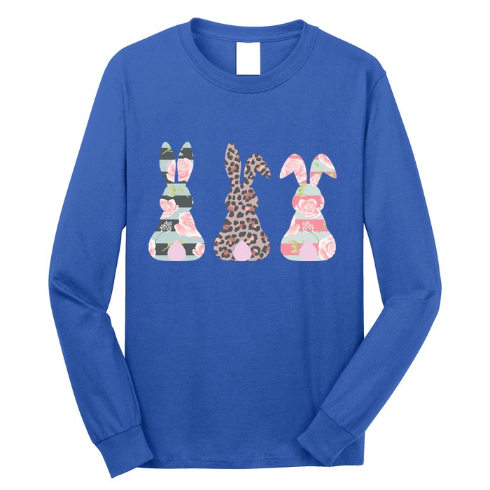Cute Easter Bunnies Rose Stripe Leopard Patterns Long Sleeve Shirt