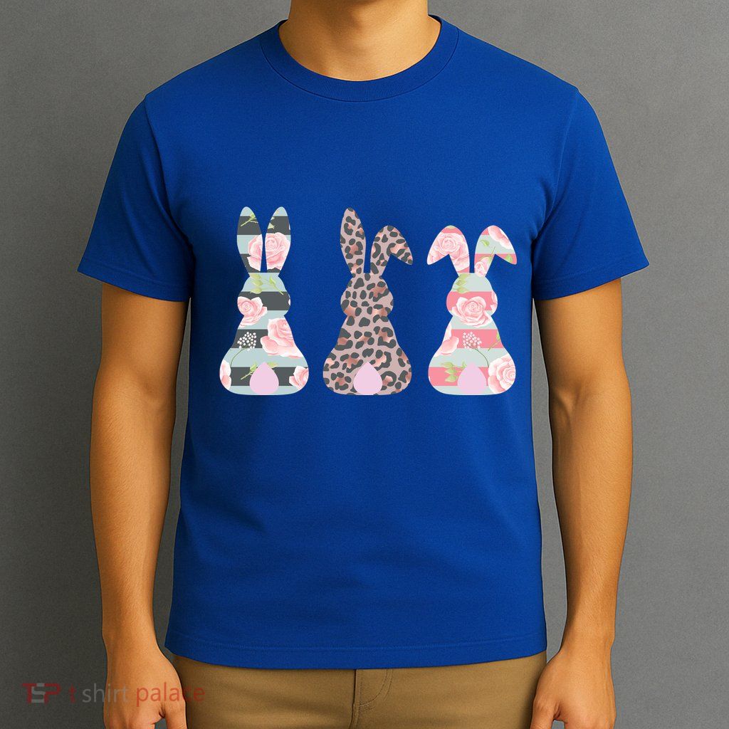 Cute Easter Bunnies Rose Stripe Leopard Patterns T-Shirt
