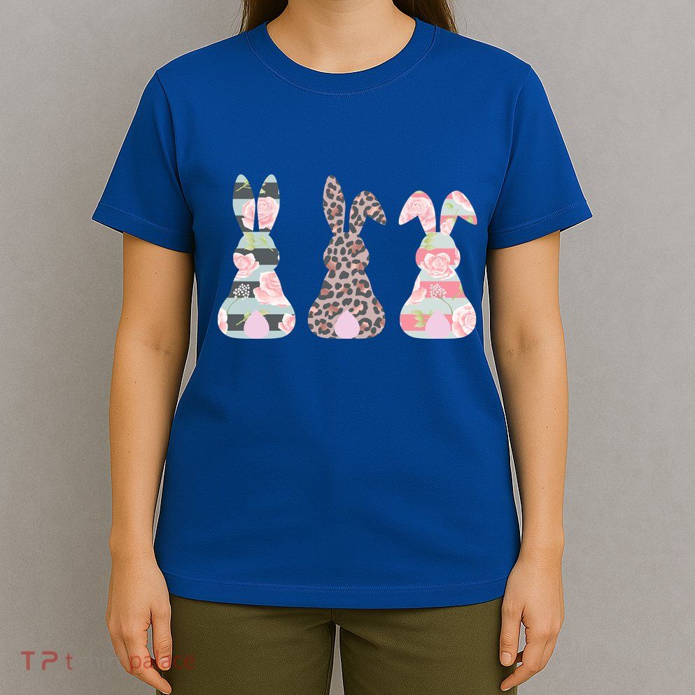 Cute Easter Bunnies Rose Stripe Leopard Patterns T-Shirt