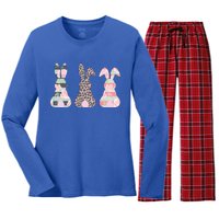 Cute Easter Bunnies Rose Stripe Leopard Patterns Women's Long Sleeve Flannel Pajama Set 