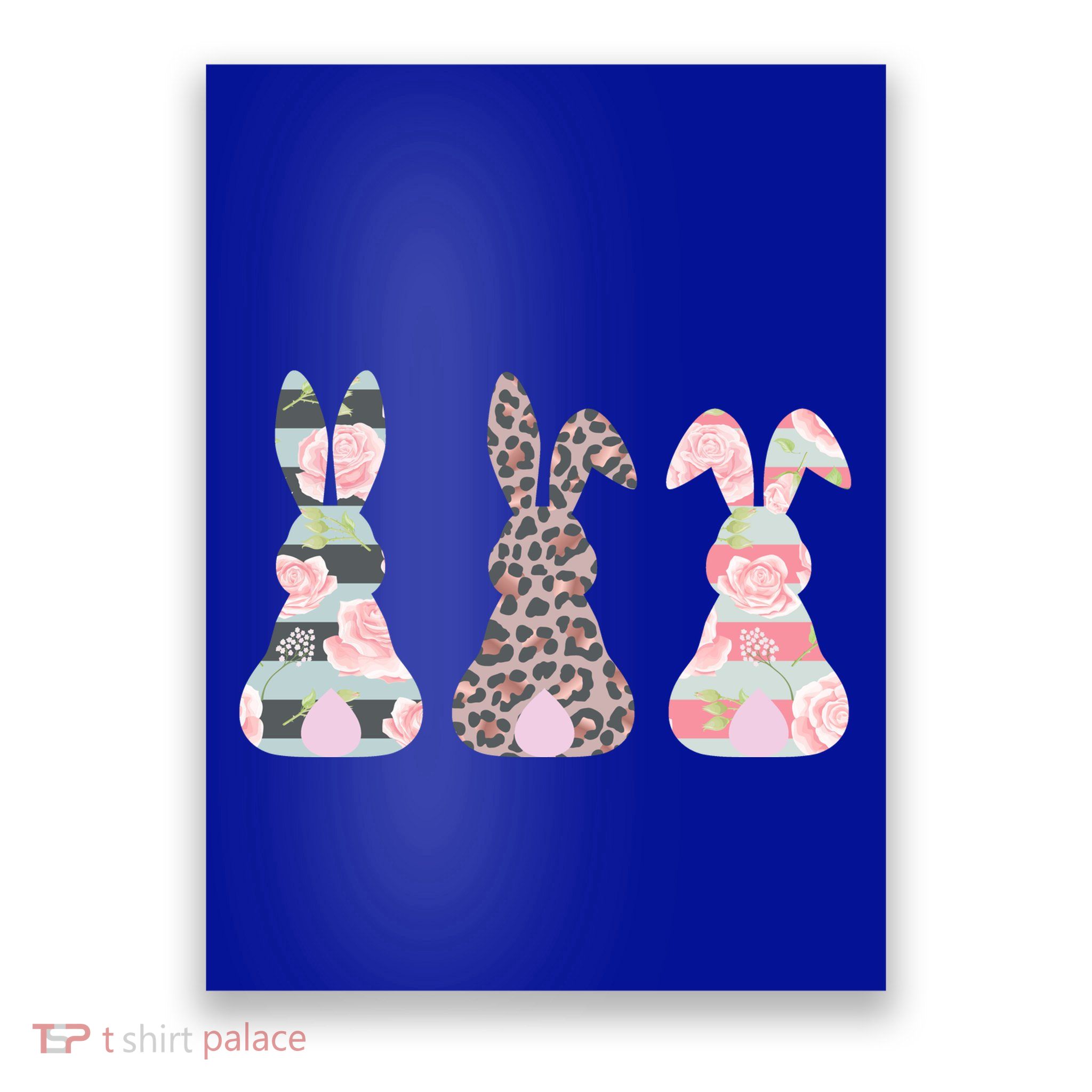 Cute Easter Bunnies Rose Stripe Leopard Patterns Poster