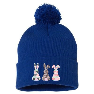 Cute Easter Bunnies Rose Stripe Leopard Patterns Pom Pom 12in Knit Beanie