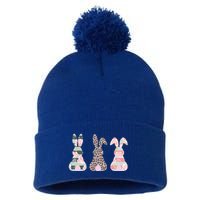Cute Easter Bunnies Rose Stripe Leopard Patterns Pom Pom 12in Knit Beanie