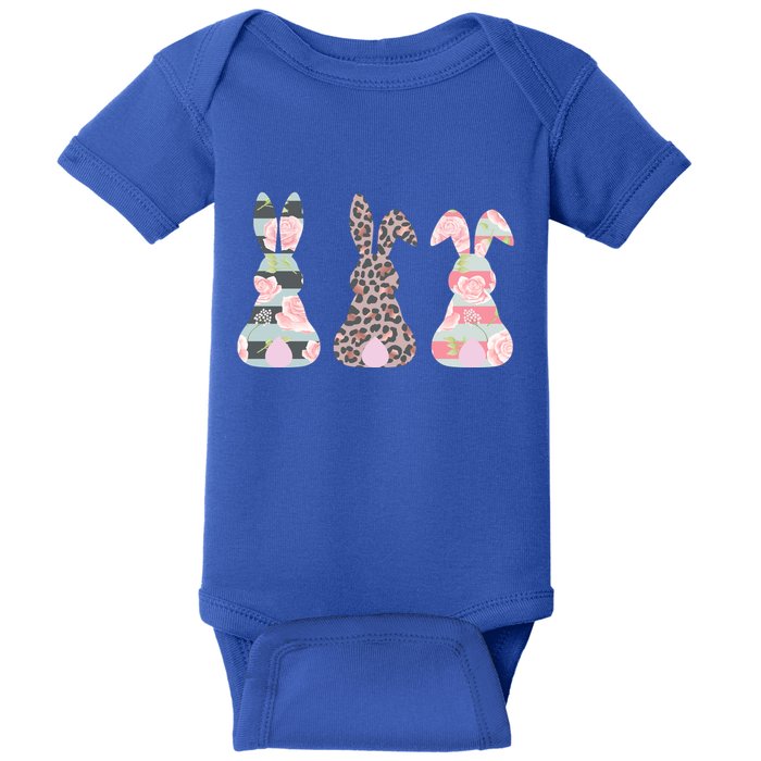 Cute Easter Bunnies Rose Stripe Leopard Patterns Baby Bodysuit
