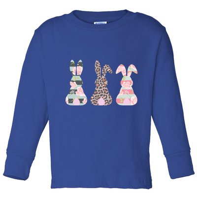 Cute Easter Bunnies Rose Stripe Leopard Patterns Toddler Long Sleeve Shirt