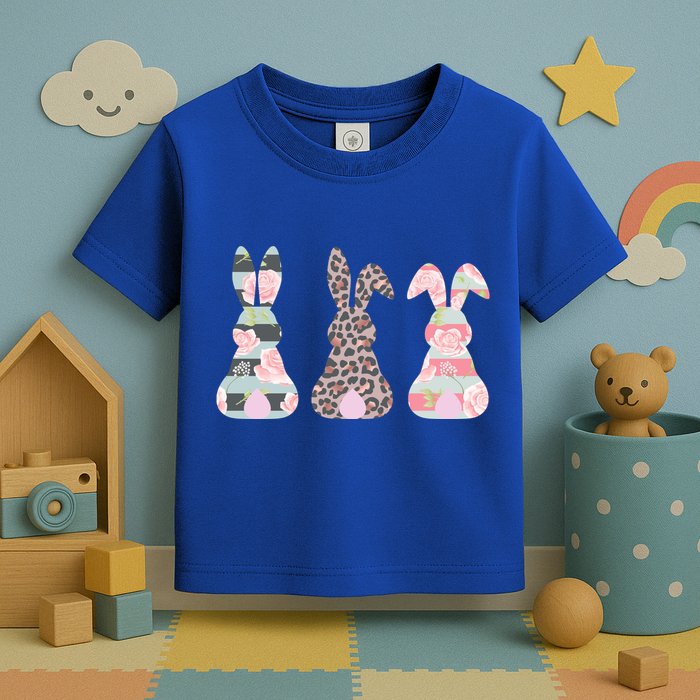Cute Easter Bunnies Rose Stripe Leopard Patterns Toddler T-Shirt