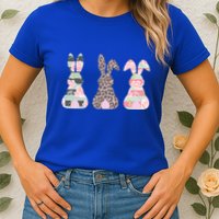 Cute Easter Bunnies Rose Stripe Leopard Patterns Womens T-Shirt