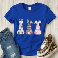 Cute Easter Bunnies Rose Stripe Leopard Patterns Womens T-Shirt