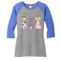 Cute Easter Bunnies Rose Stripe Leopard Patterns Women's Tri-Blend 3/4-Sleeve Raglan Shirt