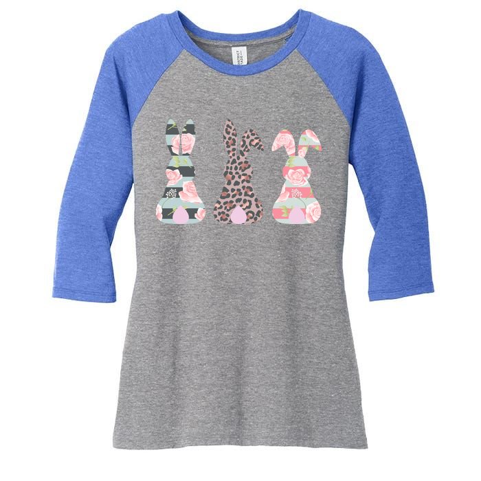 Cute Easter Bunnies Rose Stripe Leopard Patterns Women's Tri-Blend 3/4-Sleeve Raglan Shirt