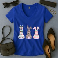 Cute Easter Bunnies Rose Stripe Leopard Patterns Women's V-Neck T-Shirt