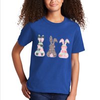 Cute Easter Bunnies Rose Stripe Leopard Patterns Kids T-Shirt