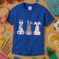 Cute Easter Bunnies Rose Stripe Leopard Patterns Kids T-Shirt