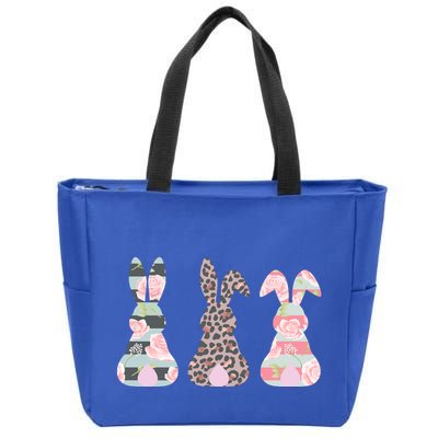 Cute Easter Bunnies Rose Stripe Leopard Patterns Zip Tote Bag