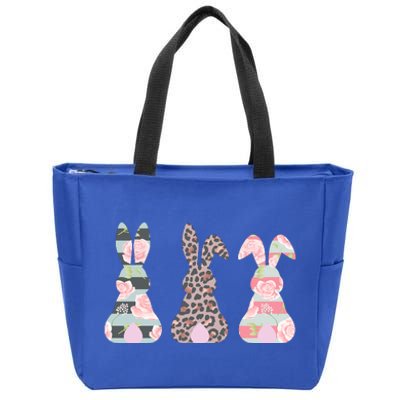 Cute Easter Bunnies Rose Stripe Leopard Patterns Zip Tote Bag