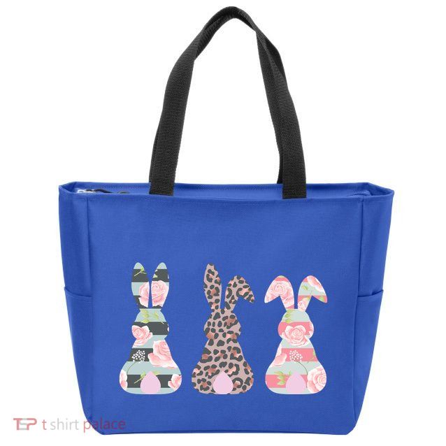 Cute Easter Bunnies Rose Stripe Leopard Patterns Zip Tote Bag