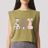 Cute Easter Bunnies Rose Stripe Leopard Patterns Garment-Dyed Women's Muscle Tee